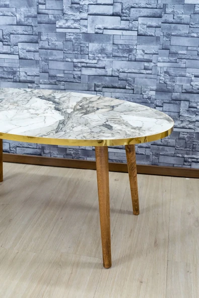 Orta Sehpa Ahşap Torna Ayak Elips Efes Altın - 2