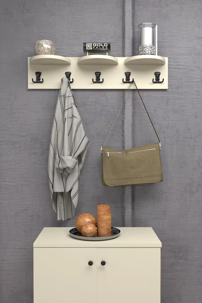 Askılık Duvar Elbise Askılığı Portmanto 80 Cm Krem - 4