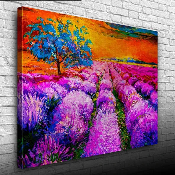 Lavanta Tarlasında Gündoğumu Yağlıboya Kanvas Tablo 50 x 70 - 4