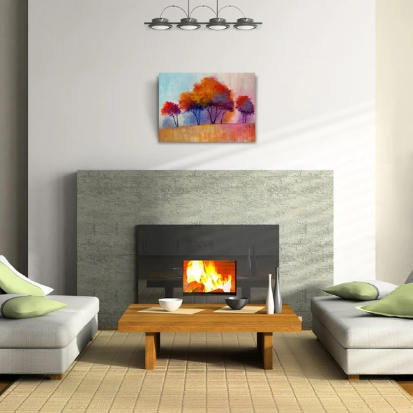 Sonbaharda Kızıla Çalan Ağaçlar Yağlıboya Kanvas Tablo 50 x 70 - 2