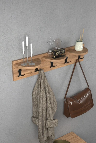 Askılık Duvar Elbise Askılığı Portmanto 80 Cm Ceviz - 6