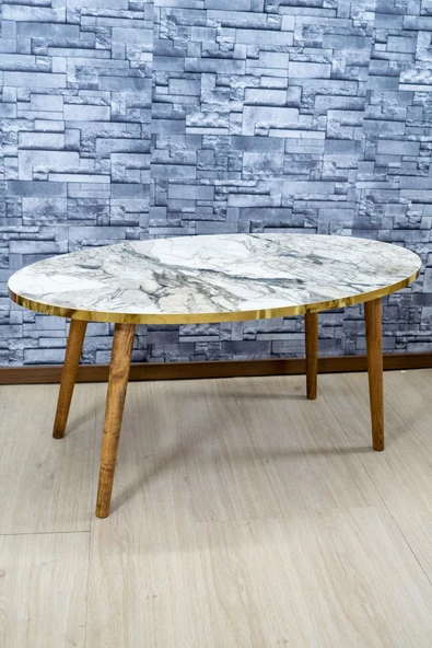 Orta Sehpa Ahşap Torna Ayak Elips Efes Altın