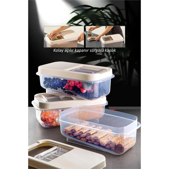 Sürgülü Kapaklı 5 LT Erzak Bakliyat Un Şeker Saklama Kabı - 5
