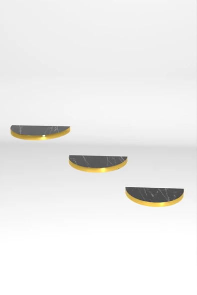 Duvar Rafı Dekoratif 3 Adet Çiçeklik Oval Altın Bendir - 4