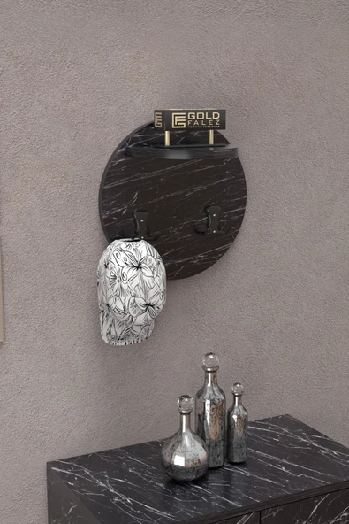 Askılık Duvar Elbise Askılığı Portmanto Üstü Siyah Mermer Desen - 4