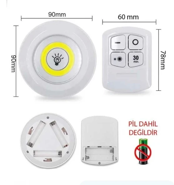 WATTON Pilli Üçlü Kumandalı Led Aydınlatma Beyaz Işık 6500k - 2