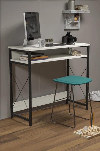 Çalışma Masası Bilgisayar Laptop Ofis Masası Okul Ev Beyaz