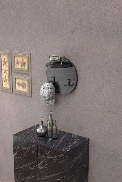 Askılık Duvar Elbise Askılığı Portmanto Üstü Siyah Mermer Desen - 2