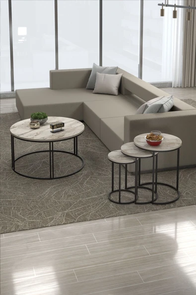 Orta Sehpa Tekli Ve 3'Lü C Zigon Sehpa Kombin Set Efes - 7