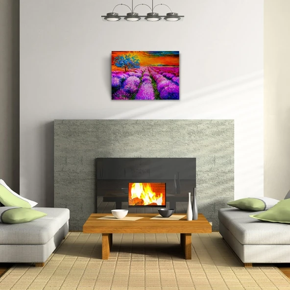 Lavanta Tarlasında Gündoğumu Yağlıboya Kanvas Tablo 50 x 70 - 5