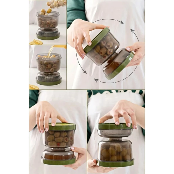 Çift Taraflı Süzgeçli  Kapaklı Zeytinlik - Suyu Süzen Zeytin Turşu Saklama Kabı - 6