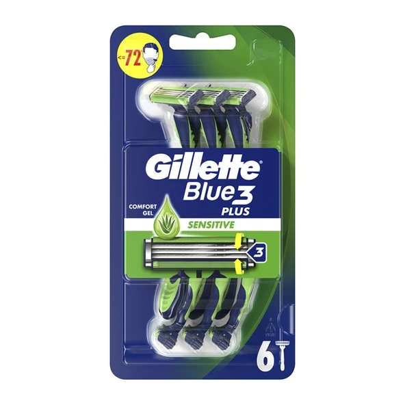 Gillette Blue3 Sensitive Kullan At Tıraş Bıçağı 6'lı ürün görseli 1