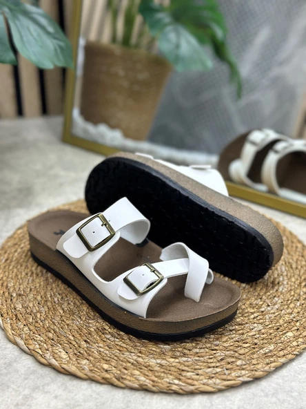 Günlük Kadın Terlik Tek Parmak Arası Rahat Mantar Taban Tokalı Ayarlanabilir Sandalet 147 - 34162 - 11