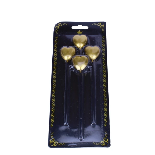 Doğum Günü Mumu Çubuklu Kalp Modeli 4 lü Set  Altın