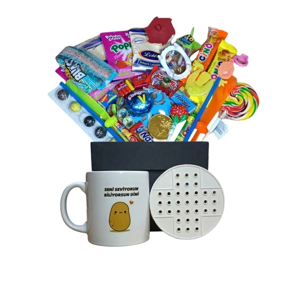 Dün Bugün Gibi! Nostaljik Hediyelerle Dolu Siyah Hediye Kutusu ve Seni Seviyorum Biliyorsun Dimi Yazılı Kupa Bardak - 2