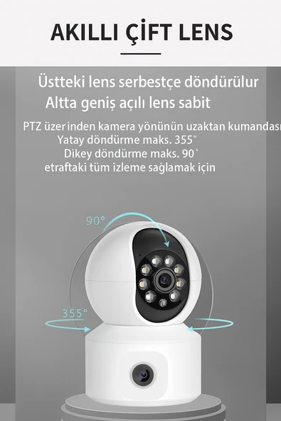WiFi 4MP Çift Lens Güvenlik Kamerası  Gece Görüşlü, Hareket Algılamalı, İki Yönlü Sesli - 2
