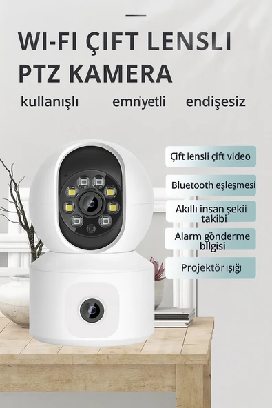 WiFi 4MP Çift Lens Güvenlik Kamerası  Gece Görüşlü, Hareket Algılamalı, İki Yönlü Sesli - 3