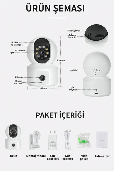 WiFi 4MP Çift Lens Güvenlik Kamerası  Gece Görüşlü, Hareket Algılamalı, İki Yönlü Sesli - 4