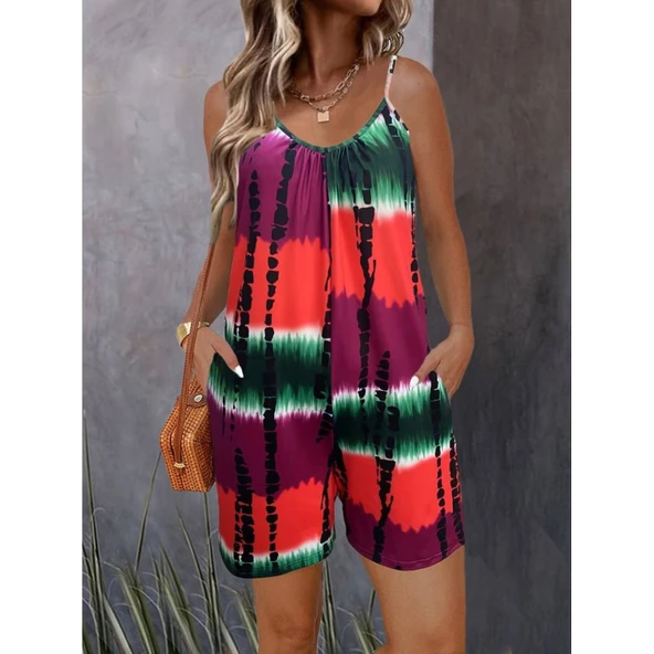 Lucky Life Kadın Ip Askılı Yuvarlak Yaka Cepli Kısa şort Süprem Takım - 2