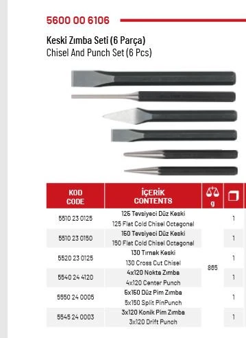İZELTAŞ Keski Zımba Takımı 6 Parça - Resim 2