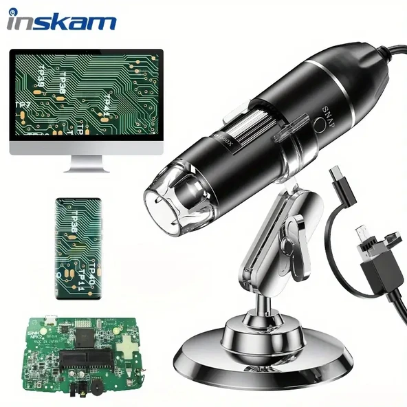Inskam 1600X 200W 3'ü 1 Arada Dijital Mikroskop Kamera