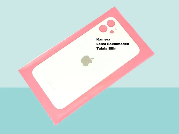 Tkgz - iPhone 11 Arka Pil Batarya Kapağı - Cam kapak Geniş Lens Deliği - BEYAZ ürün görseli 1