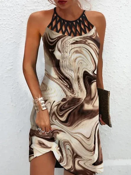 Lucky Life Kadın Sıfır Kol Soğuk Omuz Yaka Baskılı Süprem Elbise - Resim 2