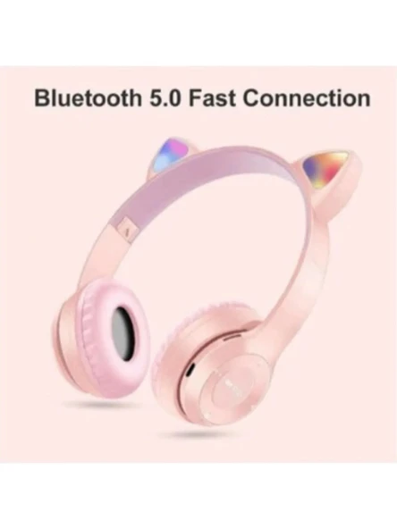 Kablosuz Bluetooth Kulaküstü Rgb Kedi Desenli Kulaklık P47m  PEMBE