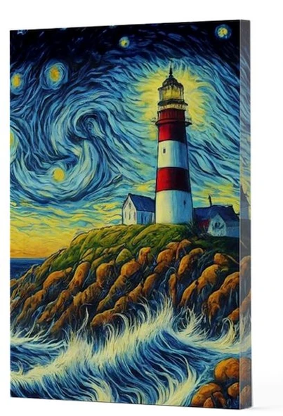 Van Gogh 8 - Deniz Feneri Çizgili Yan Boyamalı Defter ürün görseli