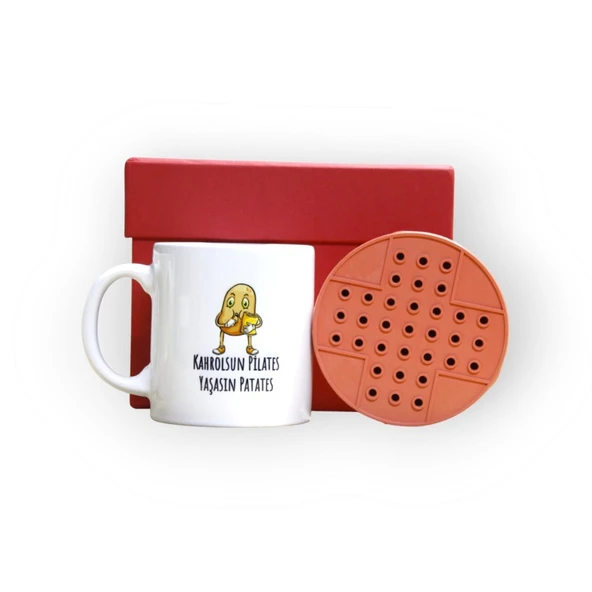 Nostaljik Lezzetler Kırmızı Hediye Kutusu ve Kahrolsun Pilates Yaşasın Patates Yazılı Kupa Bardak - 3