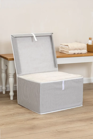 Buclee Kapaklı Çok Amaçlı Çamaşır-saklama-düzenleme Vb.Hurç, Kutu 50x40x30 - Maxi Model Kutu - Gri - 2