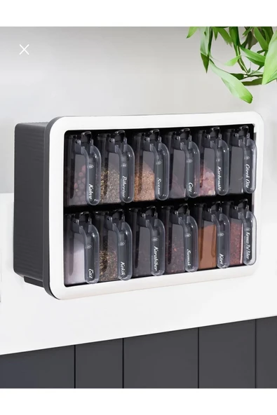 Buclee Standlı 12'li Kendinden Yapışkanlı Tezgahta Ve Duvara Monteli Kaşıklı Baharatlık Takımı - Resim 3