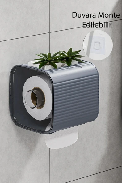 Buclee Gri  Yapışkanlı Banyo Tuvalet Kağıtlığı - Wc Peçetelik, Kağıtlık Tutucu  Kağıtlık Organizeri