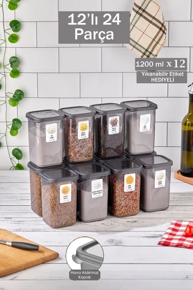 Buclee 12li 24 parça Mutfak Saklama Kabı Seti BPA İçermeyen Erzak Bakliyat Gıda Saklama Kutusu - 1