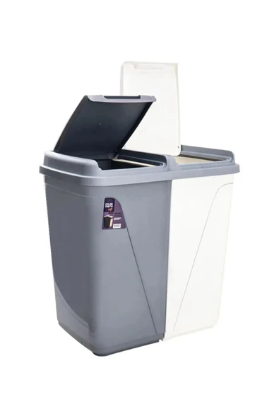 KASTAMONU PLASTİK Violet Kirli Çamaşır Sepeti Soft Iki Bölmeli Colormatik 45+45 Lt Gri Beyaz - 2