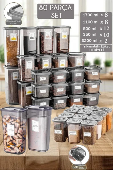 Buclee 80'li Erzak Saklama Kabı Seti - 40 Adet (8x1.1-1.7L, 12x0.5L, 10x350ML, 2x3.2L) - 1