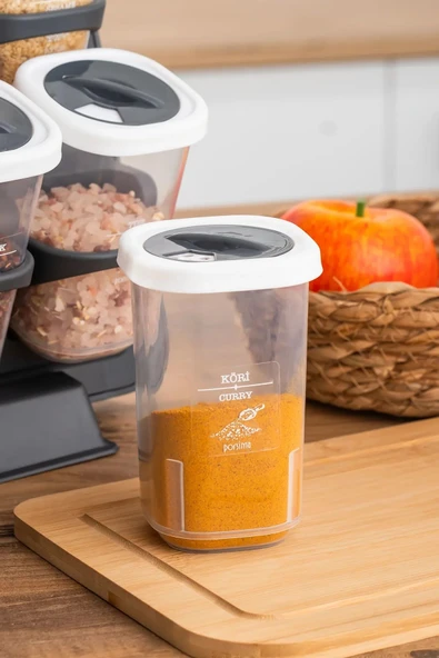 Buclee Henna 8li Etiketli Asmalı Kendinden Yapışkanlı Tezgah Üstü Standlı Döner Kapaklı Baharatlık Seti - Resim 4