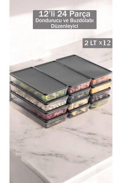 Buclee 12'li/24 Parça Buzdolabı/Derin Dondurucu Bakliyat Erzak Saklama Kabı Seti - 1
