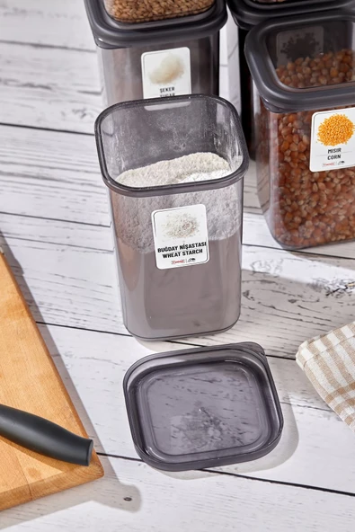 Buclee Lia 92 Parça Kare Erzak Ve Bakliyat Saklama Kabı Baharat Seti 12x300ml 10x(350ML500ML1100ML)4x1700ML - Resim 7