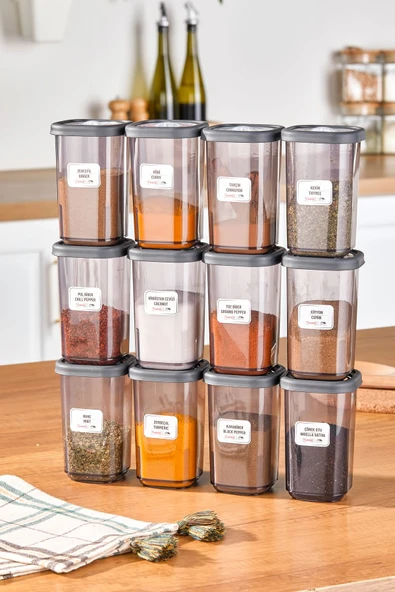 Buclee Lia 92 Parça Kare Erzak Ve Bakliyat Saklama Kabı Baharat Seti 12x300ml 10x(350ML500ML1100ML)4x1700ML - Resim 6