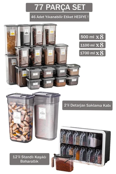 Buclee Big Vera 77 Parça Buzluk Erzak Ve Bakliyat Saklama kabı & Baharatlık Çeyiz Seti - 1