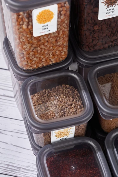 Buclee Lia 92 Parça Kare Erzak Ve Bakliyat Saklama Kabı Baharat Seti 12x300ml 10x(350ML500ML1100ML)4x1700ML - Resim 3