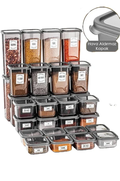 Buclee Florit 32'li 64 Parça Kapaklı Kare Erzak Saklama Kabı Seti 8x(0,3 LT-0,5 LT-1,1 LT-1,7 LT)Baharatlık - 2