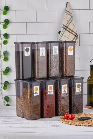 Buclee Emilia 12'li 24 Parça Kare Erzak ve Bakliyat Saklama Kabı Antrasit 12X1.90 Lt Bakliyat Kabı Etiketli - 3
