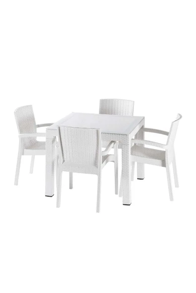 Violet 90x90 Raddan Trend Lüx Camlı Masa Takımı 4 Sandalyeli Beyaz