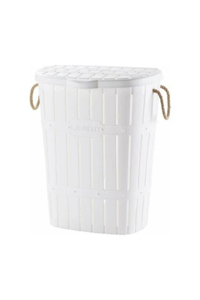 Buclee Plastik Bambu Halatlı Kirli Çamaşır Sepeti Beyaz Beyaz 50-99 L 100 x 100
