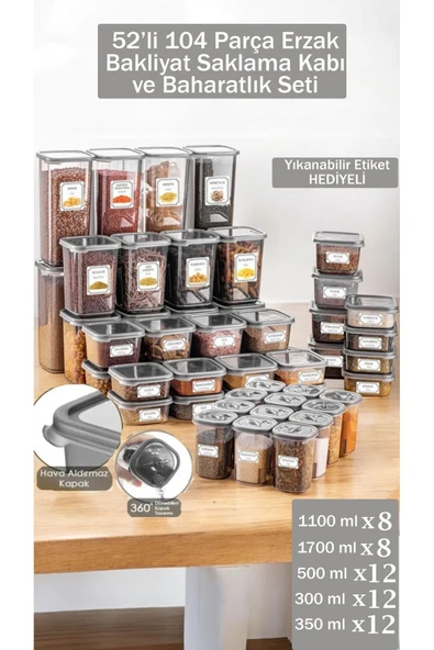 Buclee 52 parça 104 adet Plastik saklama kabı DönerBaşlıklı Baharatlık Seti Hava geçirmez Gıda Saklama kabı ürün görseli 1