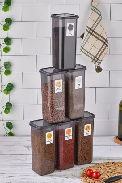Buclee Emilia 12'li 24 Parça Kare Erzak ve Bakliyat Saklama Kabı Antrasit 12X1.90 Lt Bakliyat Kabı Etiketli - 4
