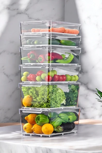 Buclee Dalia 6'lı 12 Parça Kapaklı Buzdolabı Düzenleyici, dolap İçi Düzenleyici, organizer, Saklama Kabı - Resim 4