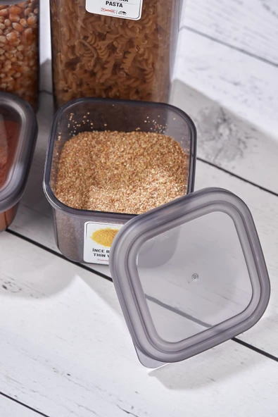 Buclee Lia 92 Parça Kare Erzak Ve Bakliyat Saklama Kabı Baharat Seti 12x300ml 10x(350ML500ML1100ML)4x1700ML - Resim 4